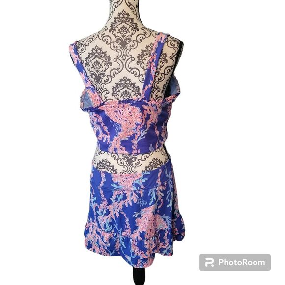 2 Piece Set Lilly Pulitzer Zahara Sports Bra and Skort Borealis Blue - Picture 2 of 4